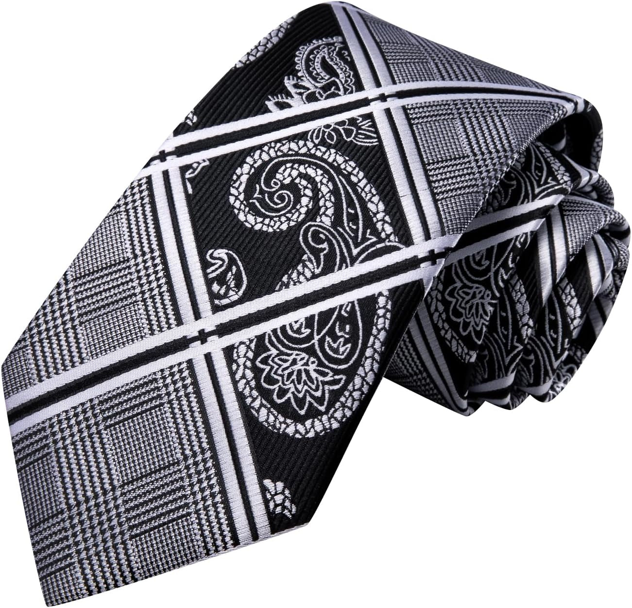 Mens Plaid Ties Classic Paisley Necktie with Handkerchief Cufflinks Set Business Stripe Tie