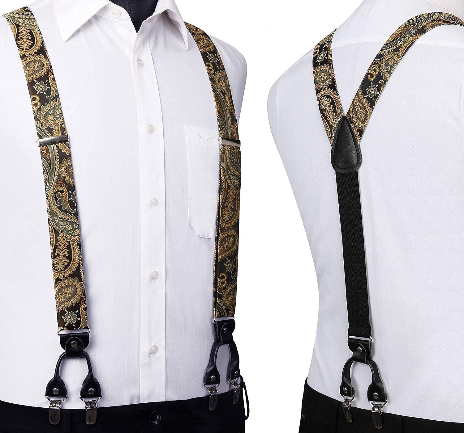 Suspenders for Men Paisley Floral Self Tied Bow Tie and Suspender Pocket Square Sets Adjustable Wedding Braces