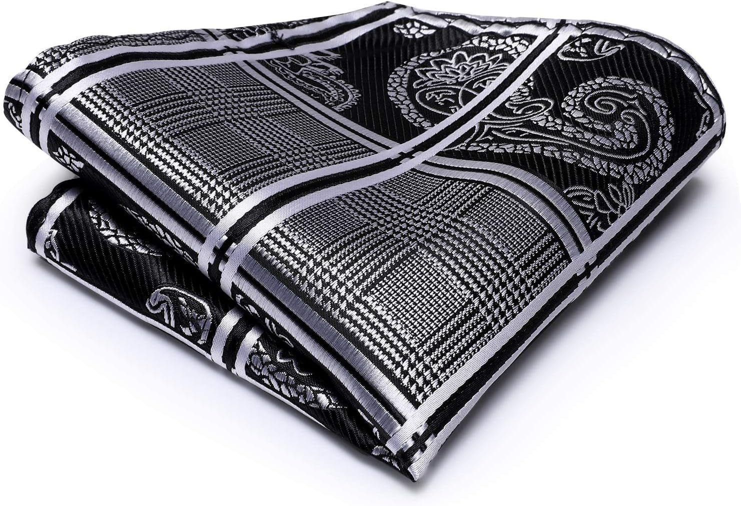 Mens Plaid Ties Classic Paisley Necktie with Handkerchief Cufflinks Set Business Stripe Tie