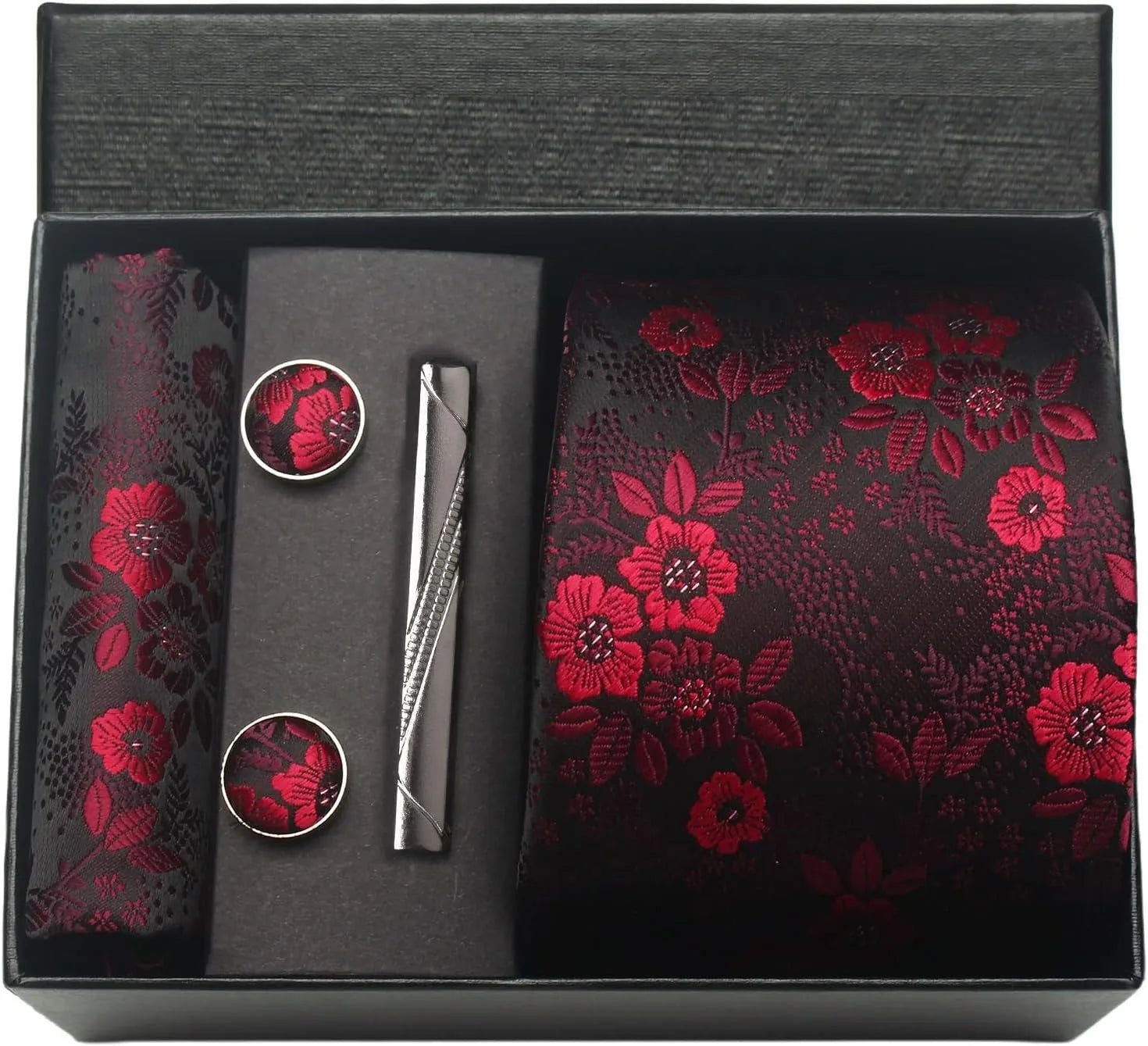 100% Silk Necktie Paisley Floral Mens Tie Top Quality Business Tie Pocket Square Tie Clip Cufflinks Set Classic for Men Gift Box