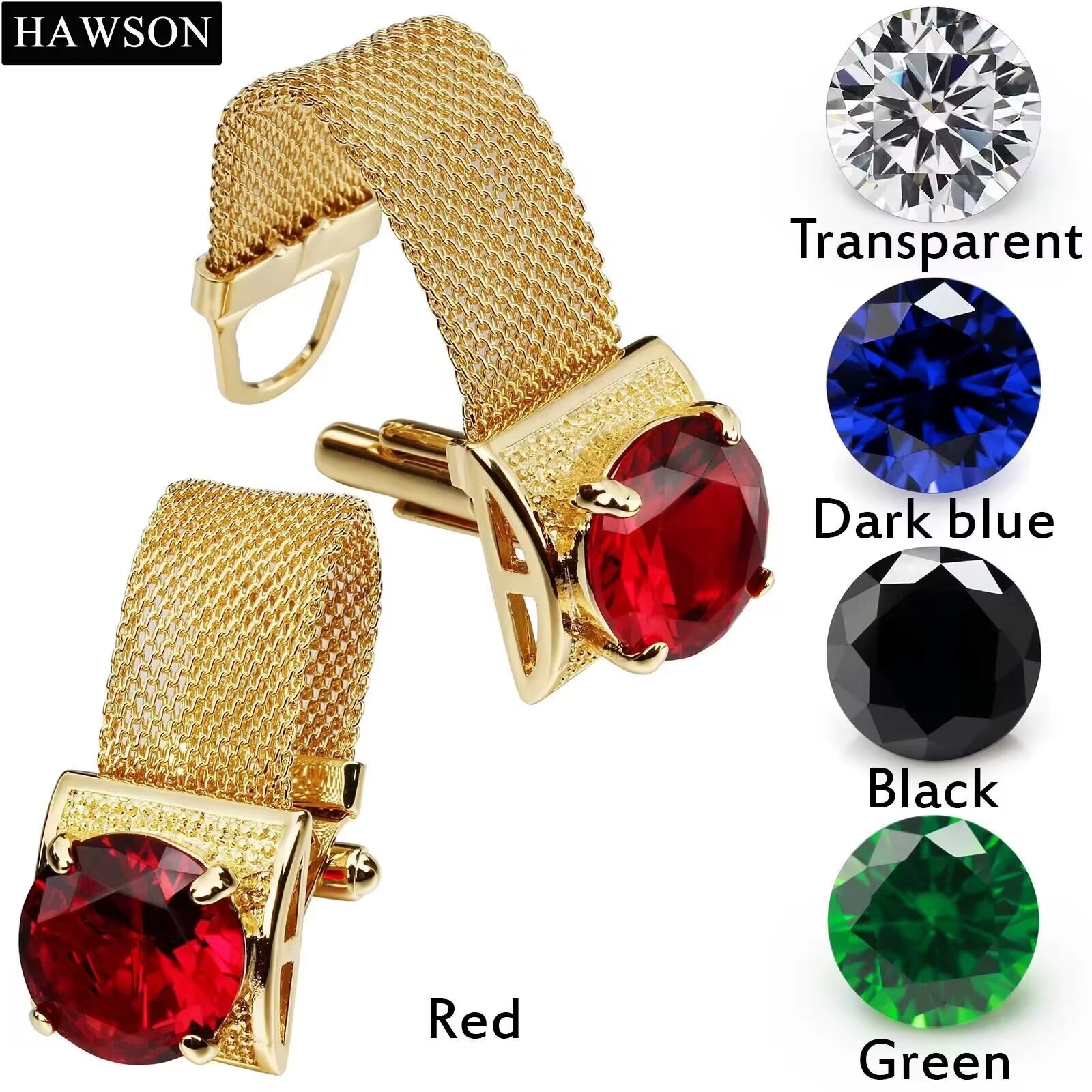 Gold Tone Crystal Cufflinks for Men with Chain Shiny Luxury Cuff Wedding Party Dress Shirt Accessories Gift