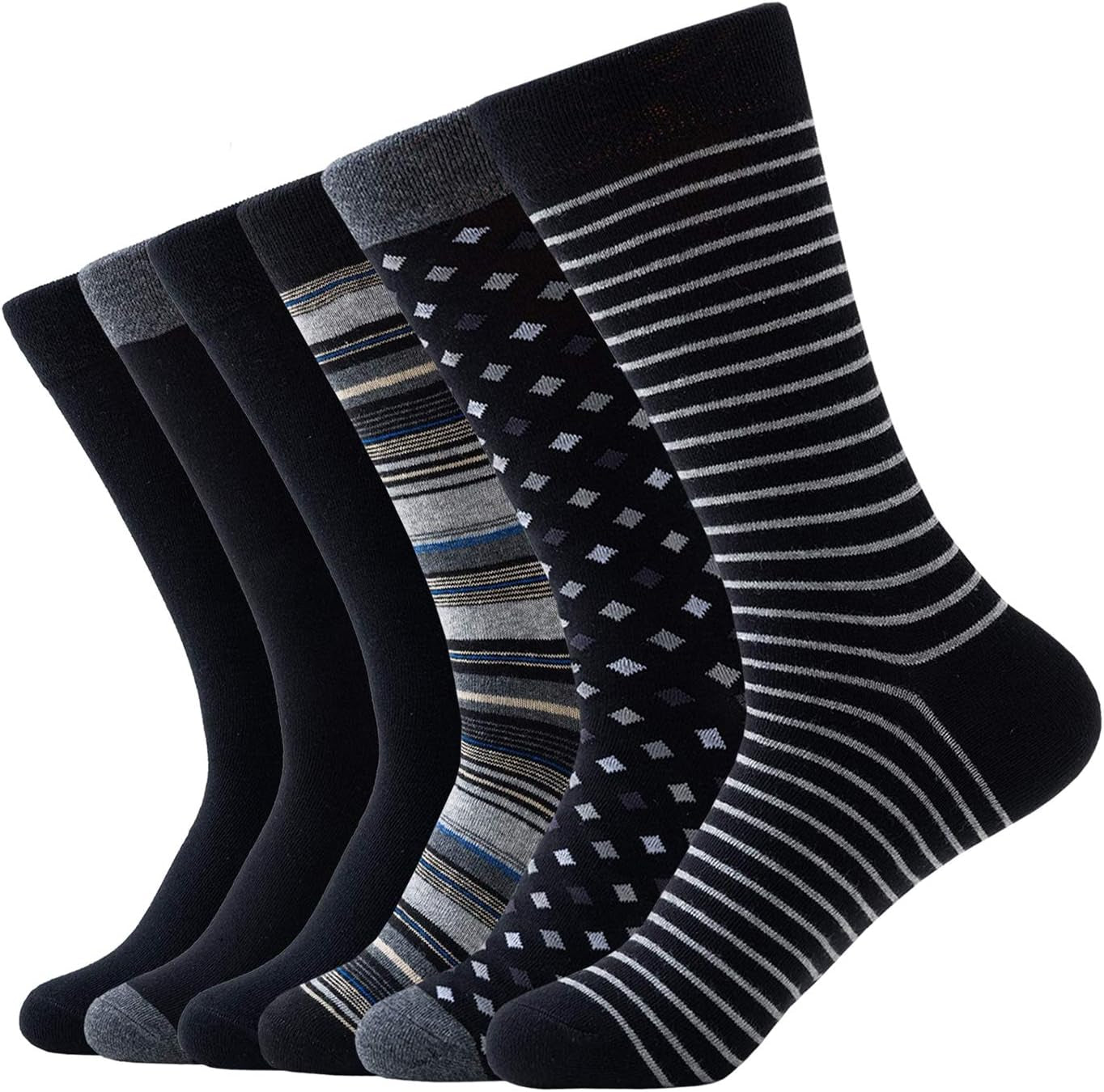 Mens Dress Socks Cotton Colorful Striped Patterned Socks for Men Women Solid Lightweight Breathable 6 Pack