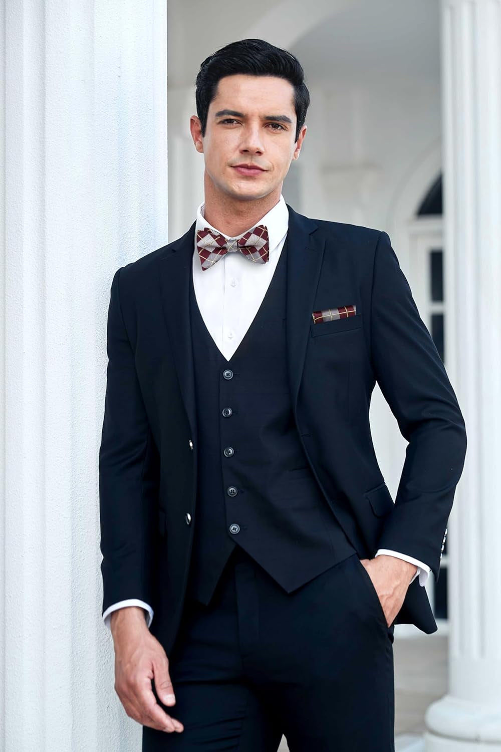 Bow Ties for Men Check Plaid Self Tie Bow Tie and Pocket Square Bowtie Formal Tuxedo Wedding Bowties Handkerchief Set