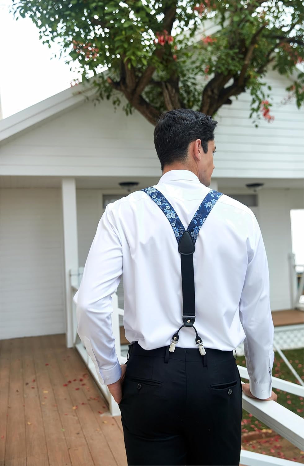 Suspenders for Men Paisley Floral Self Tied Bow Tie and Suspender Pocket Square Sets Adjustable Wedding Braces