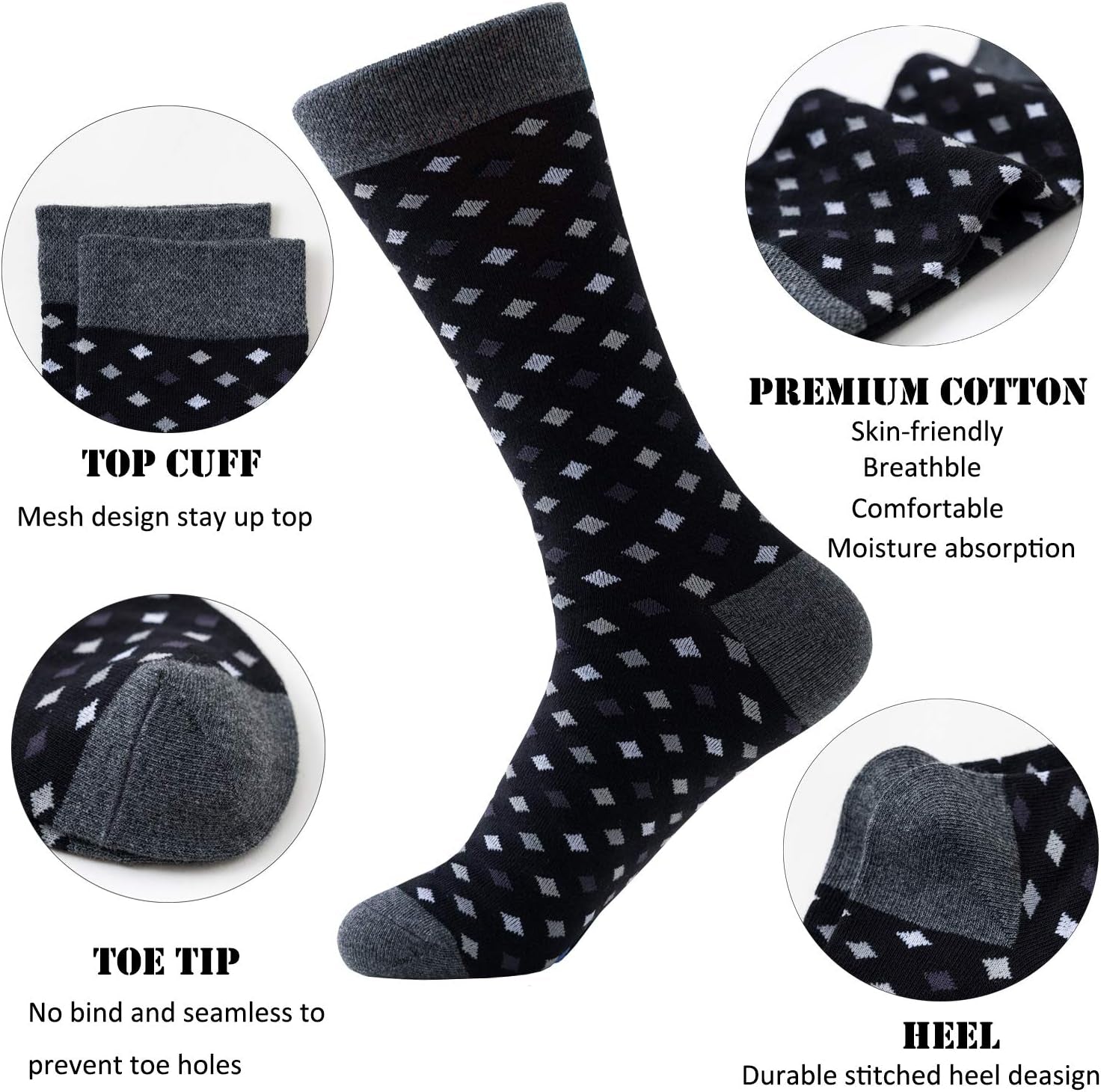 Mens Dress Socks Cotton Colorful Striped Patterned Socks for Men Women Solid Lightweight Breathable 6 Pack