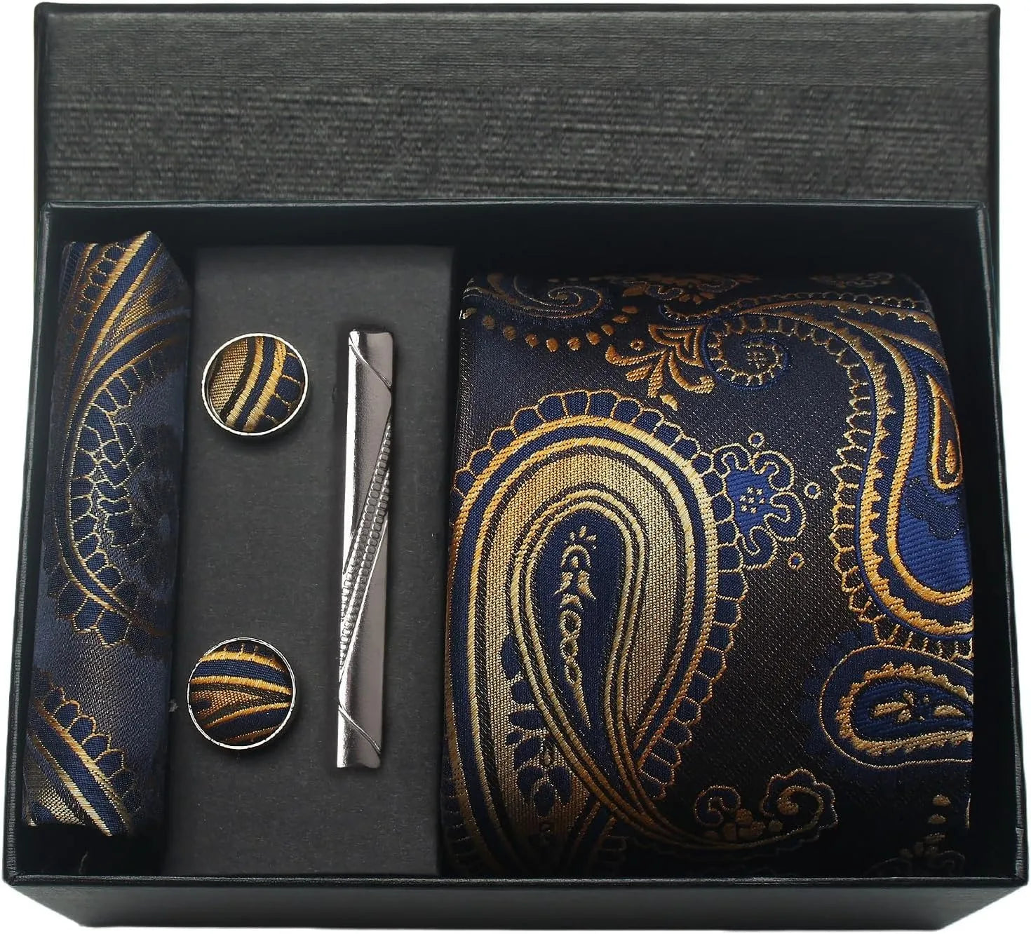 100% Silk Necktie Paisley Floral Mens Tie Top Quality Business Tie Pocket Square Tie Clip Cufflinks Set Classic for Men Gift Box