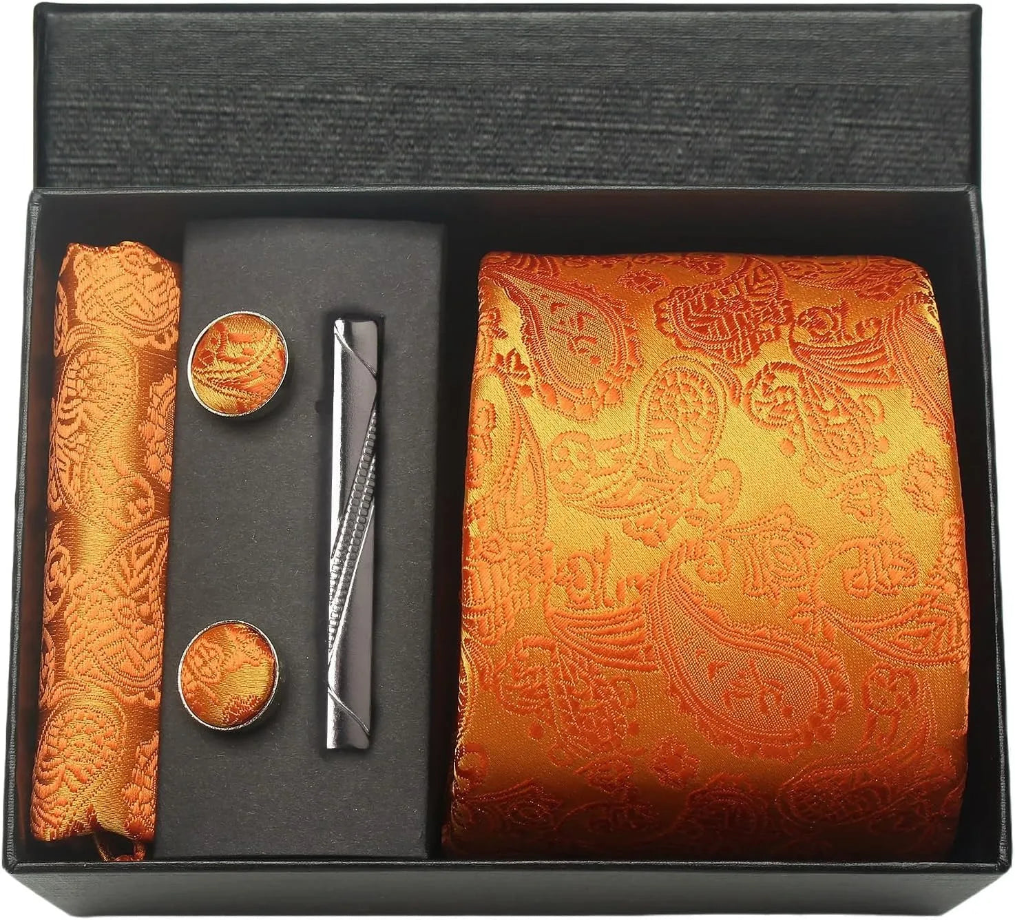 100% Silk Necktie Paisley Floral Mens Tie Top Quality Business Tie Pocket Square Tie Clip Cufflinks Set Classic for Men Gift Box