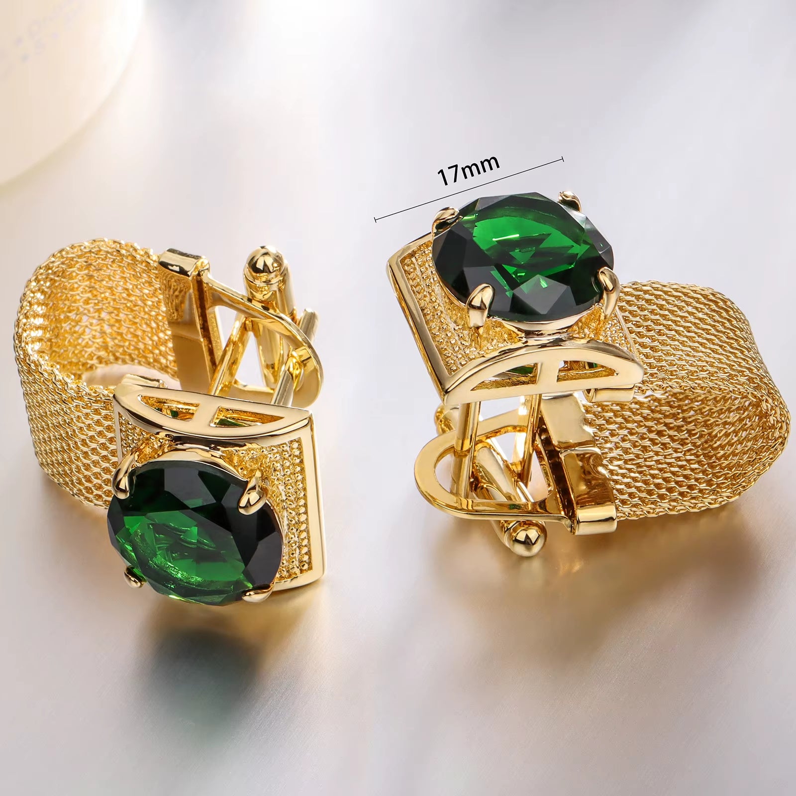 Gold Tone Crystal Cufflinks for Men with Chain Shiny Luxury Cuff Wedding Party Dress Shirt Accessories Gift