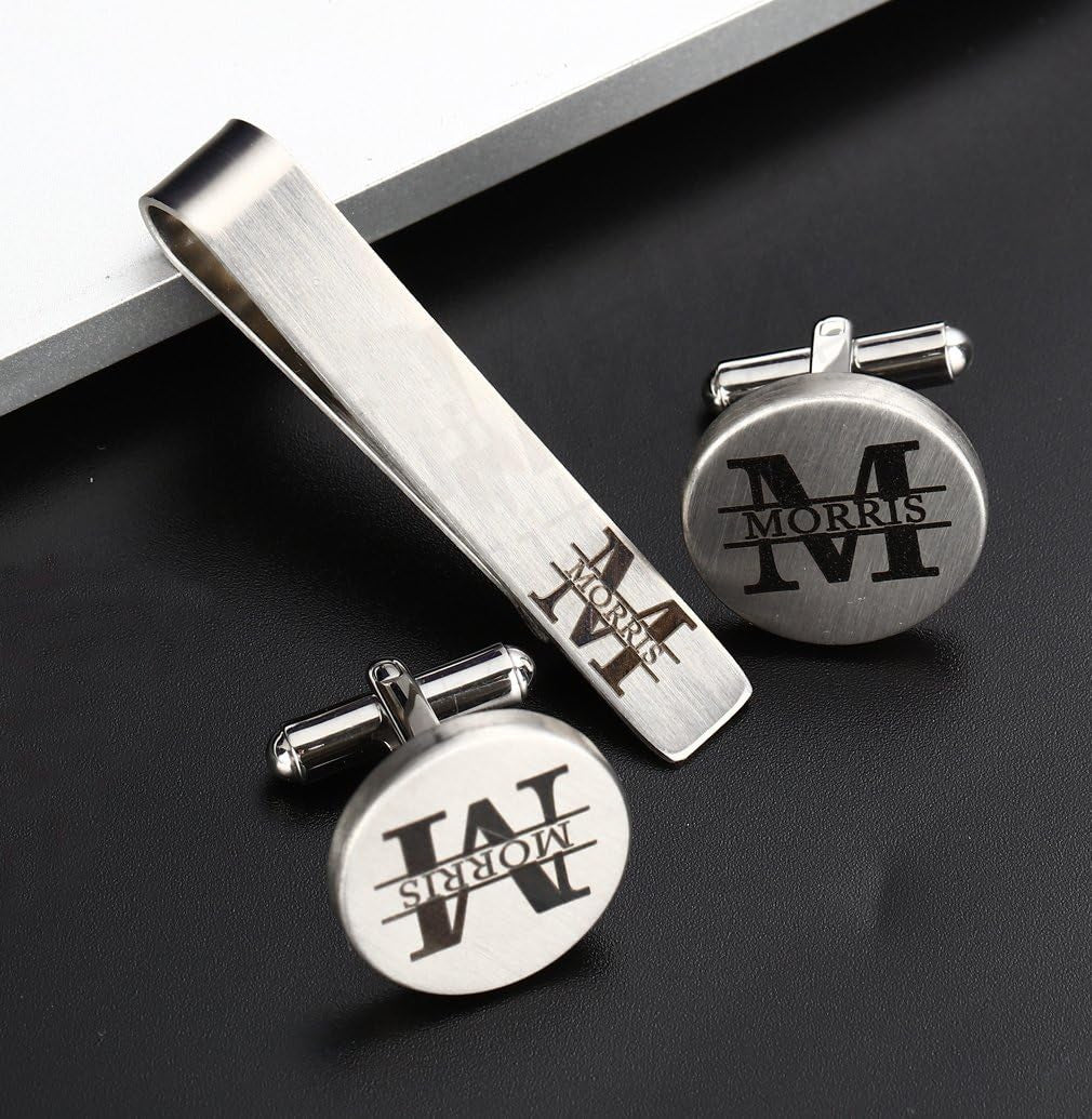 Cufflinks Wedding Engraved Groom Groomsman Father of the Bride Best Man Tie Clip Tack Bar
