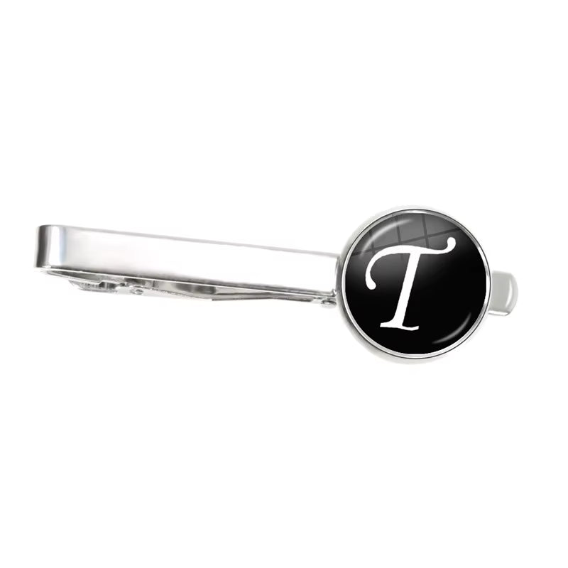 Fashion 26 Alphabet Letters Glass Cabochon Tie Clips Personality Name Letters Jewelry Men Necktie Clip Pin Suit Accessories Gift