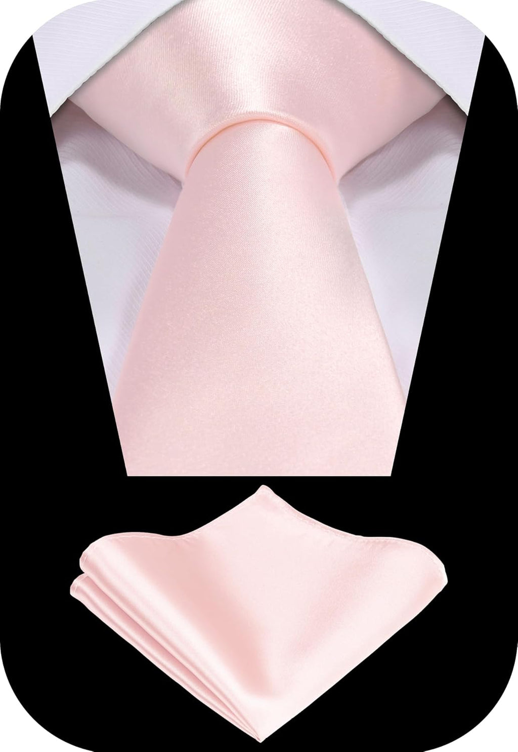 TIE G Solid Satin Woven Dyed Color Formal Black Necktie and Pocket Square Sets in Gift Box