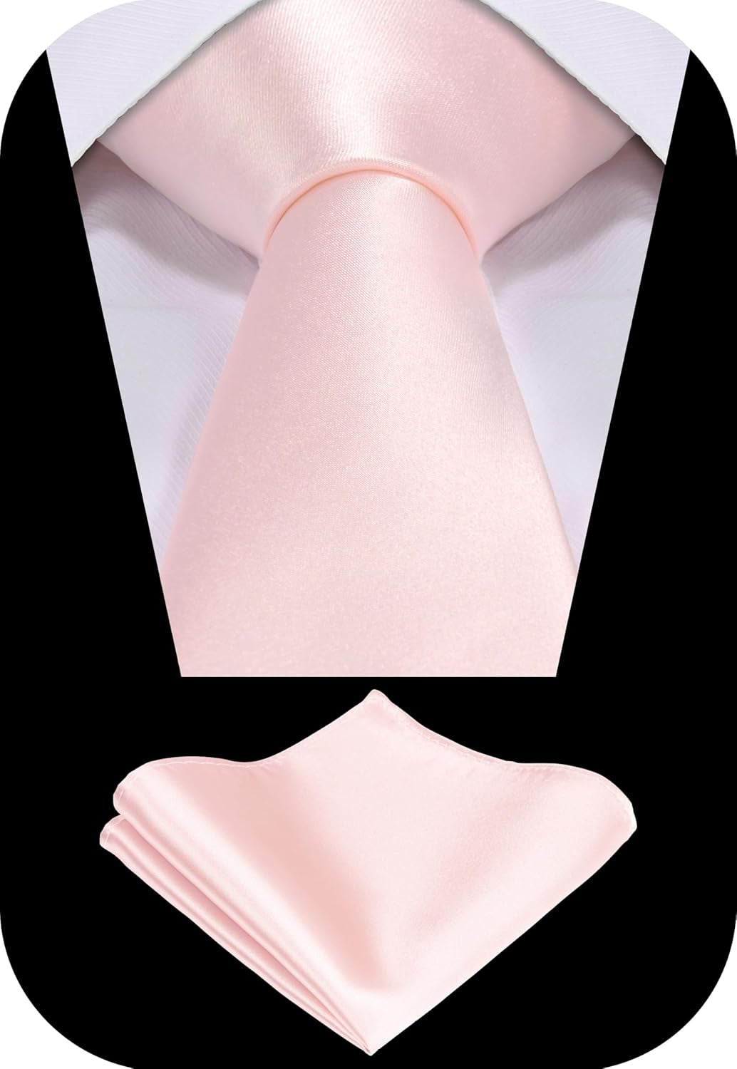 TIE G Solid Satin Woven Dyed Color Formal Black Necktie and Pocket Square Sets in Gift Box