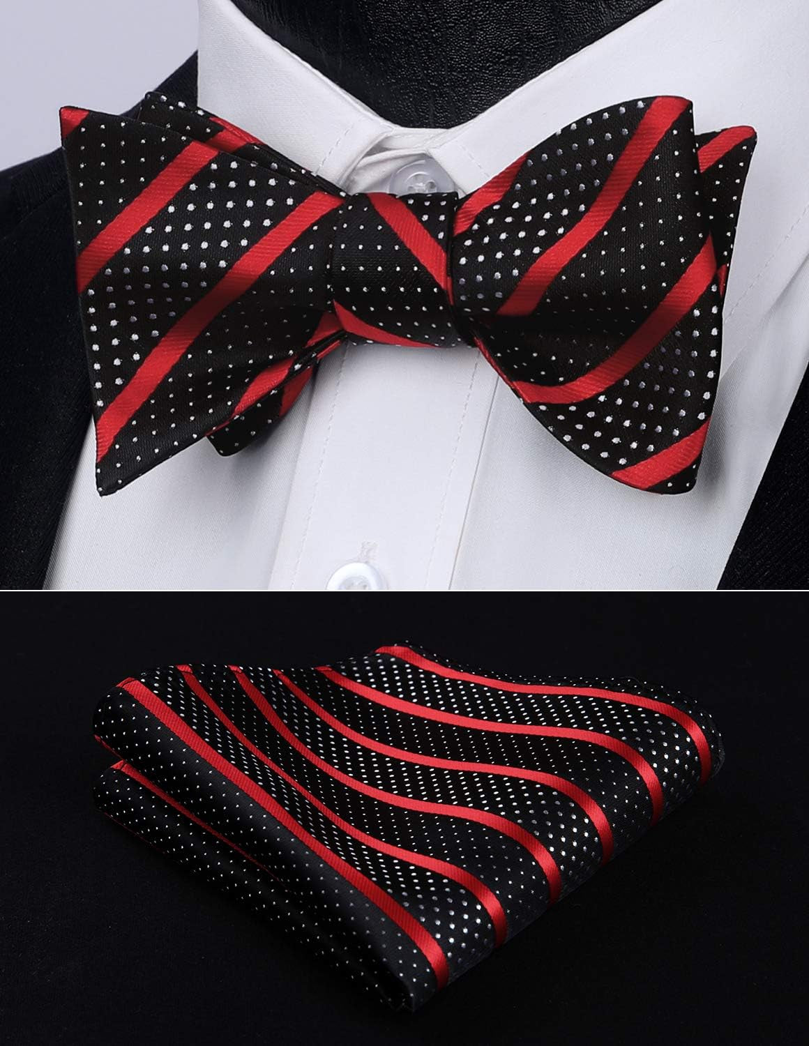 Bow Ties for Men Striped Bowties Men'S Self Tie Bowtie Handkerchief Formal Tuxedo Wedding Bowties and Pocket Square
