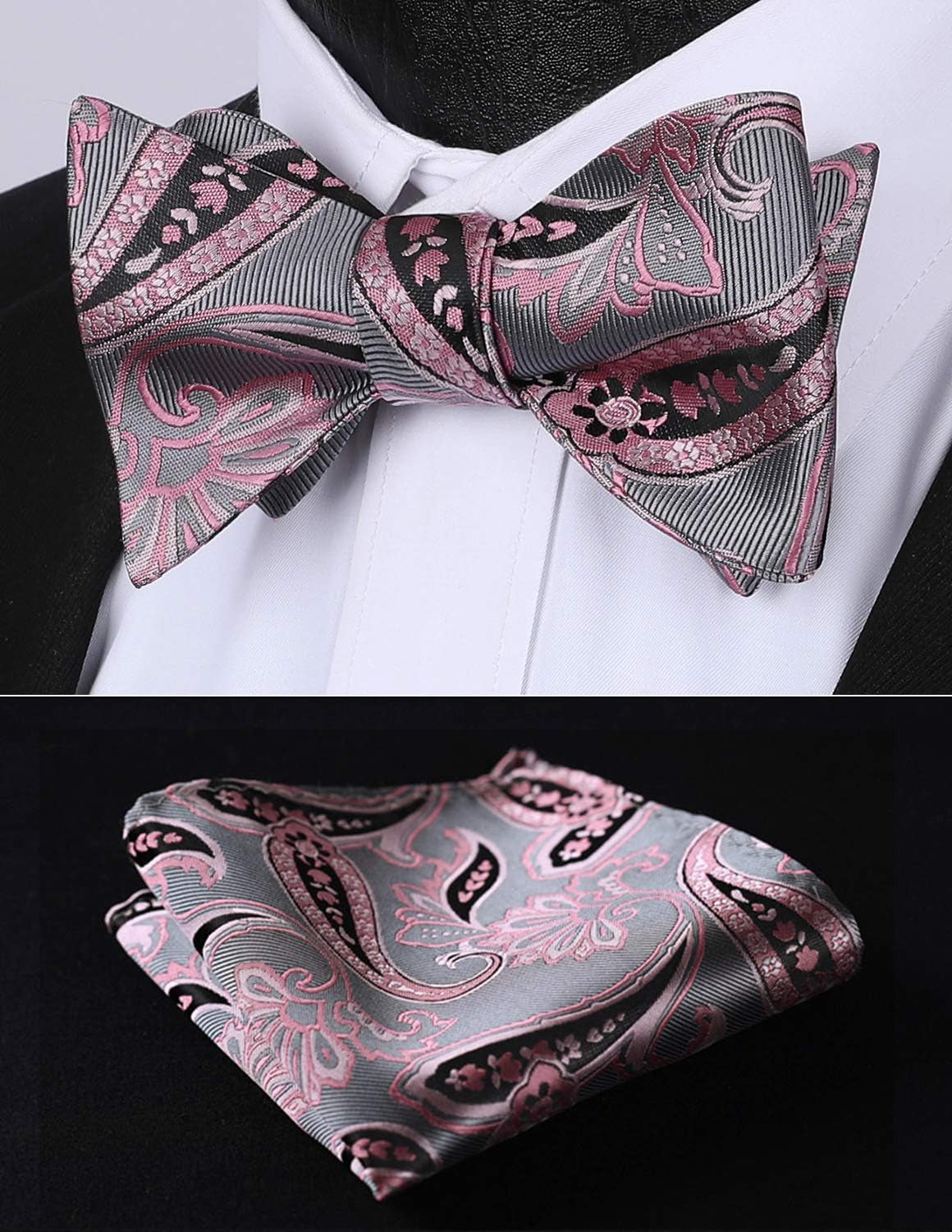 Bow Ties for Men Paisley Bowties Mens Self Tie Bow Tie and Pocket Square Set Formal Tuxedo Wedding Bowtie